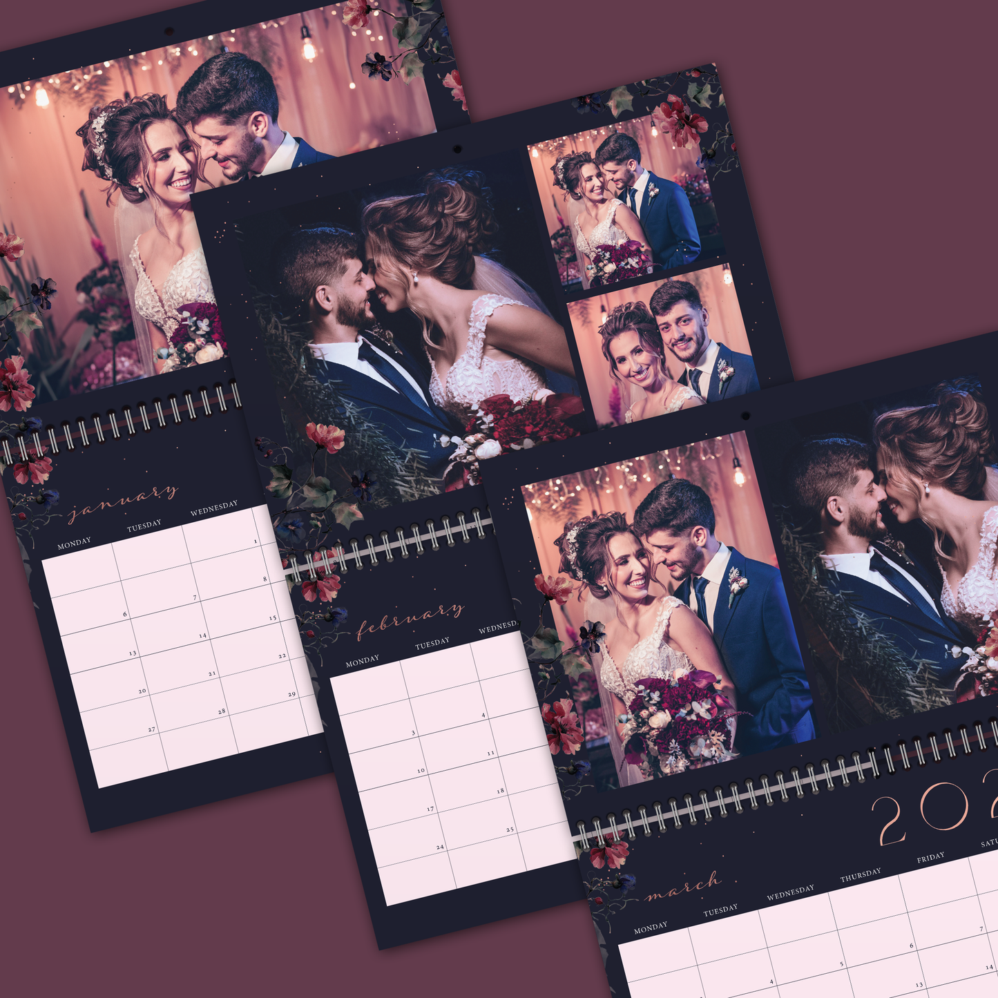 Midnight Florals A4 Horizontal Double Wall Calendar