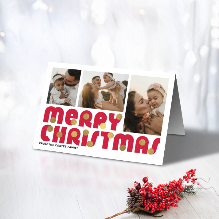Merry Christmas Baubles Pack of 10 Personalised Christmas Cards