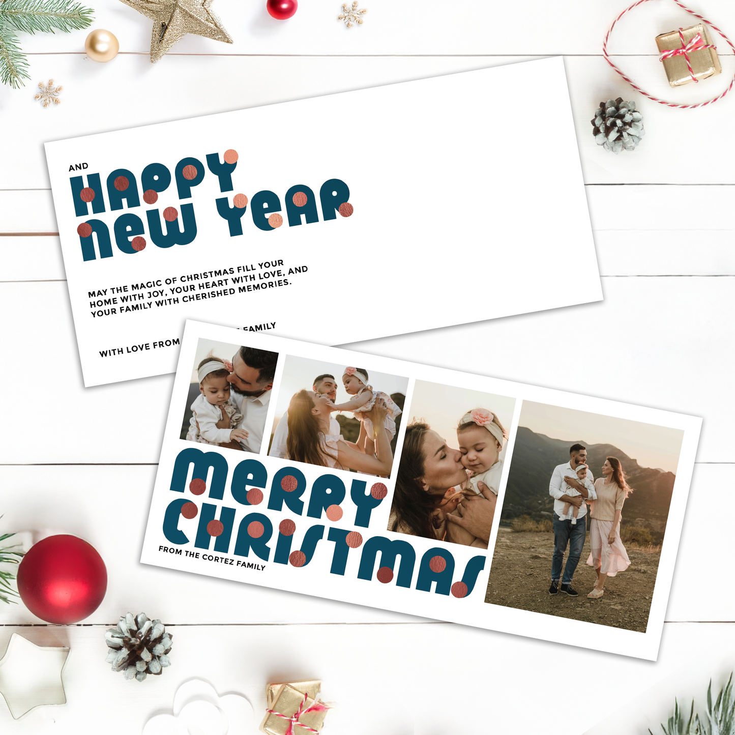 Merry Christmas Baubles Pack of 10 Personalised Christmas Cards