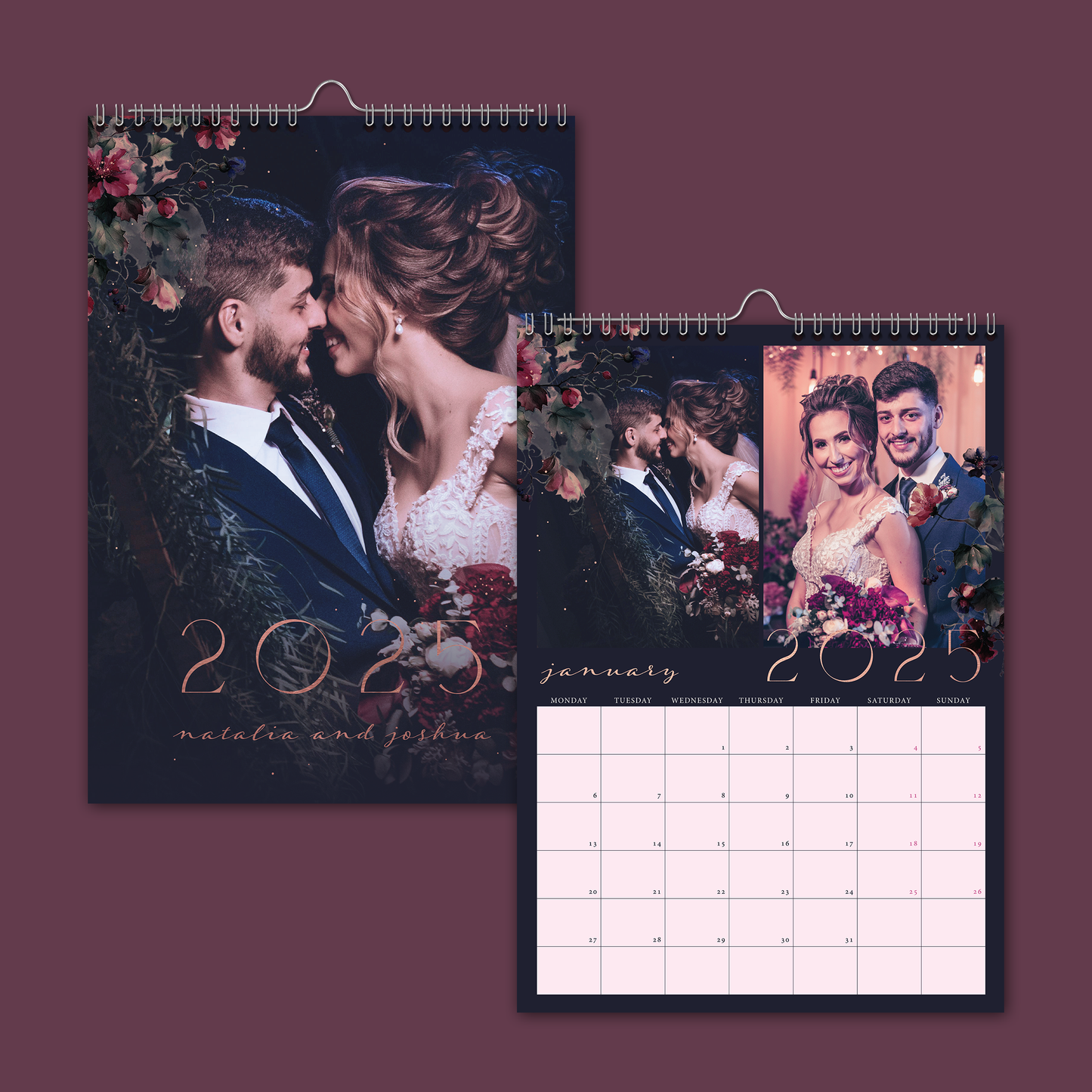 Midnight Florals A4 Vertical Wall Calendar