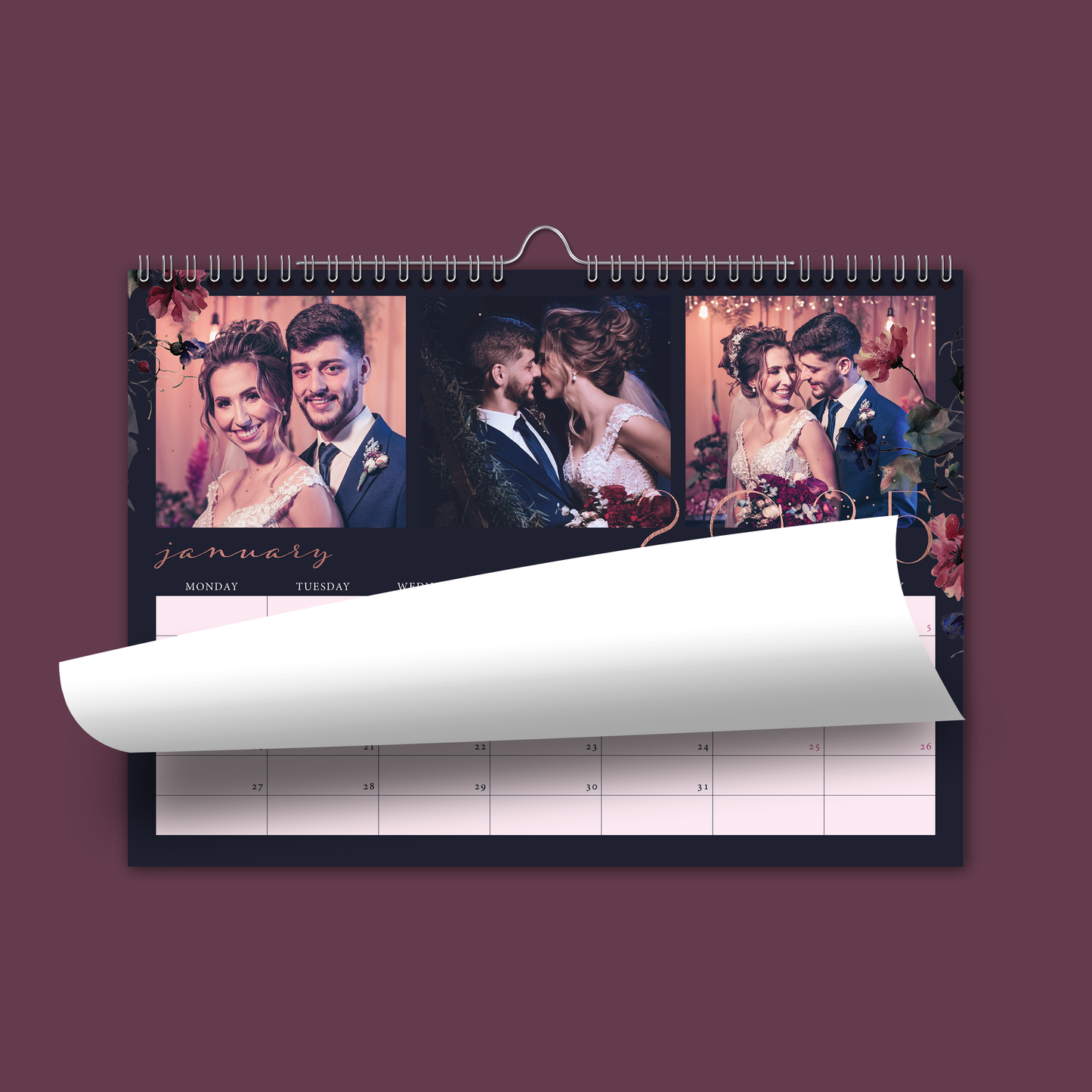 Midnight Florals A4 Horizontal Wall Calendar