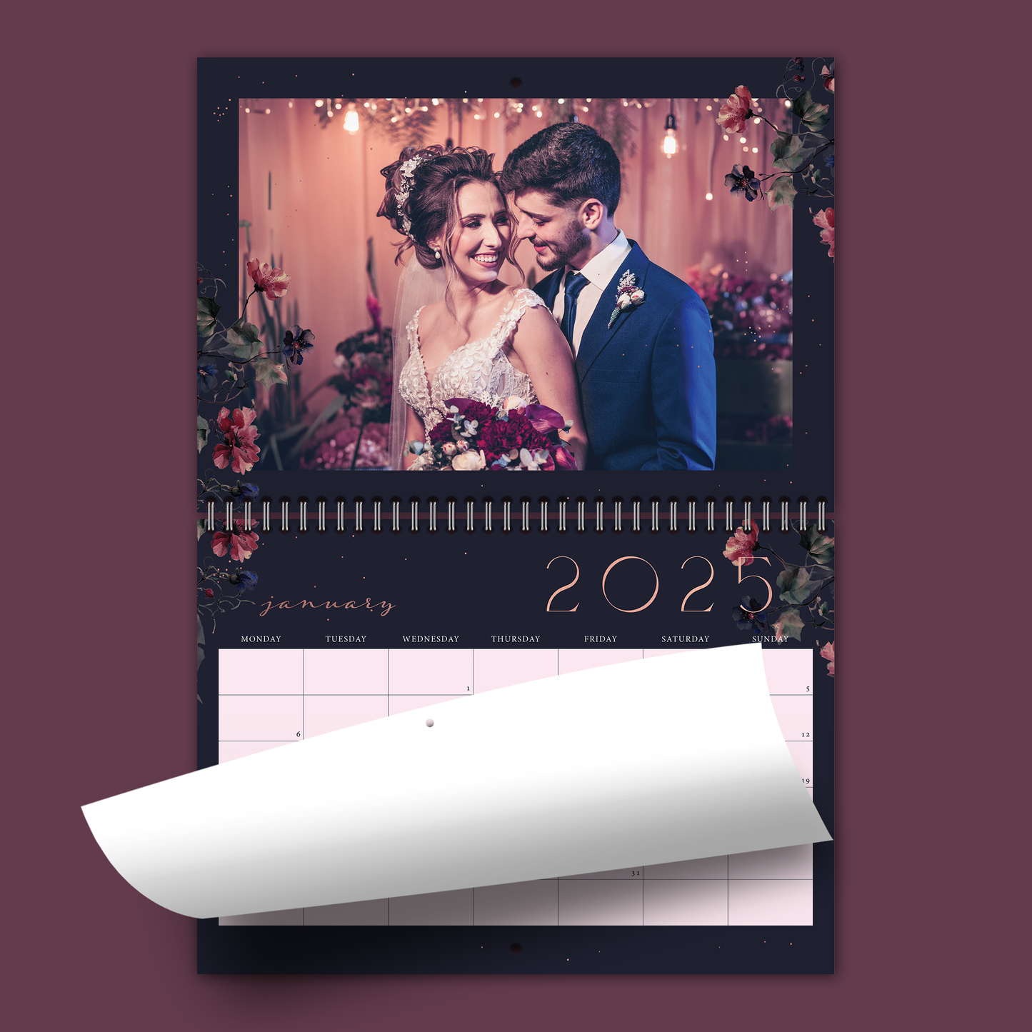 Midnight Florals A4 Horizontal Double Wall Calendar