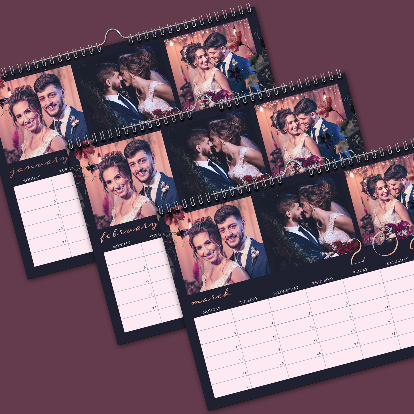 Midnight Florals A4 Horizontal Wall Calendar