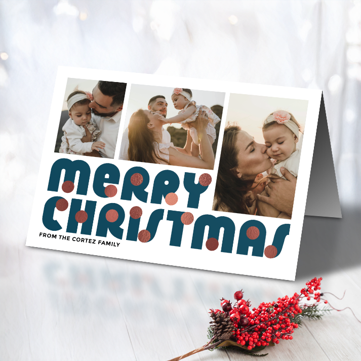 Merry Christmas Baubles Pack of 10 Personalised Christmas Cards