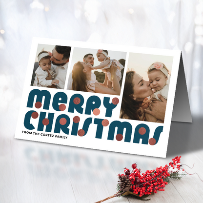 Merry Christmas Baubles Pack of 10 Personalised Christmas Cards