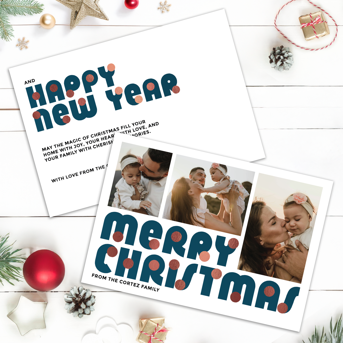 Merry Christmas Baubles Pack of 10 Personalised Christmas Cards