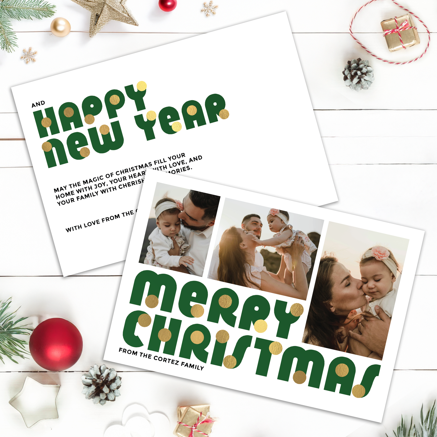 Merry Christmas Baubles Pack of 10 Personalised Christmas Cards