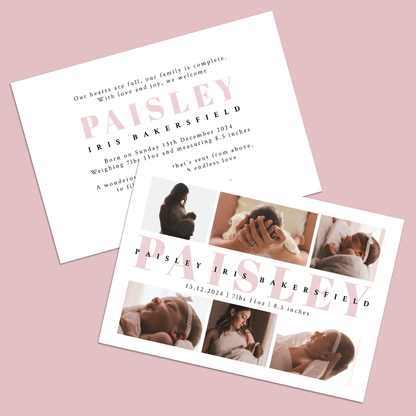 PAISLEY - Pack of 10 Birth Announcements