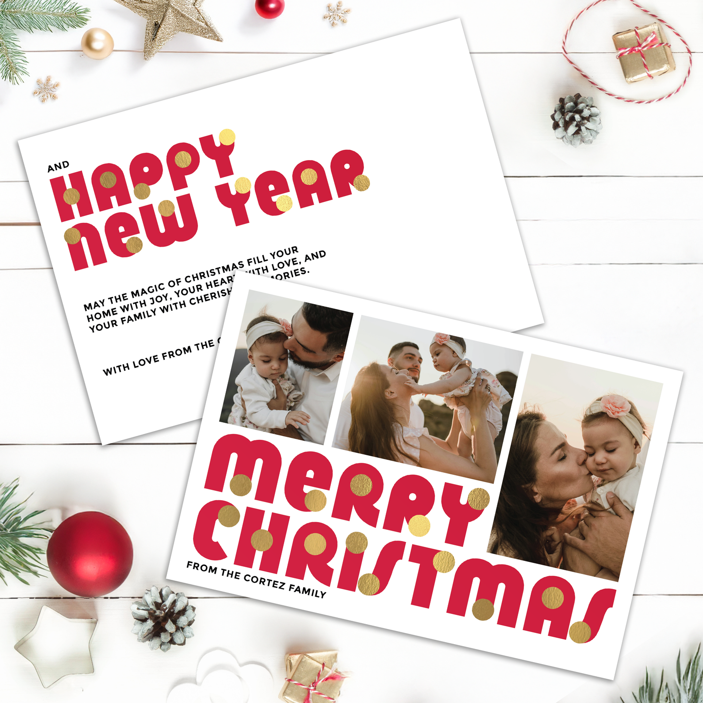 Merry Christmas Baubles Pack of 10 Personalised Christmas Cards
