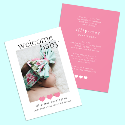 Lilly-Mae - Pack of 10 Birth Announcements