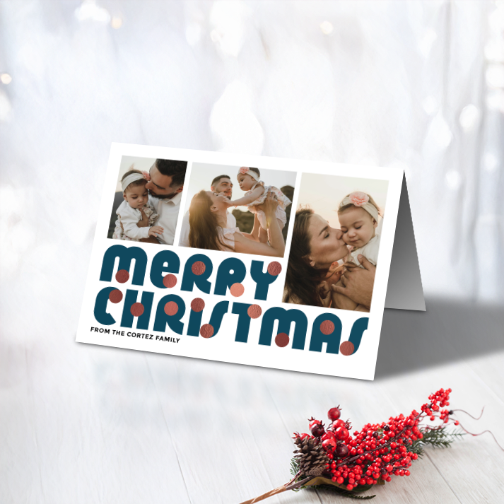 Merry Christmas Baubles Pack of 10 Personalised Christmas Cards
