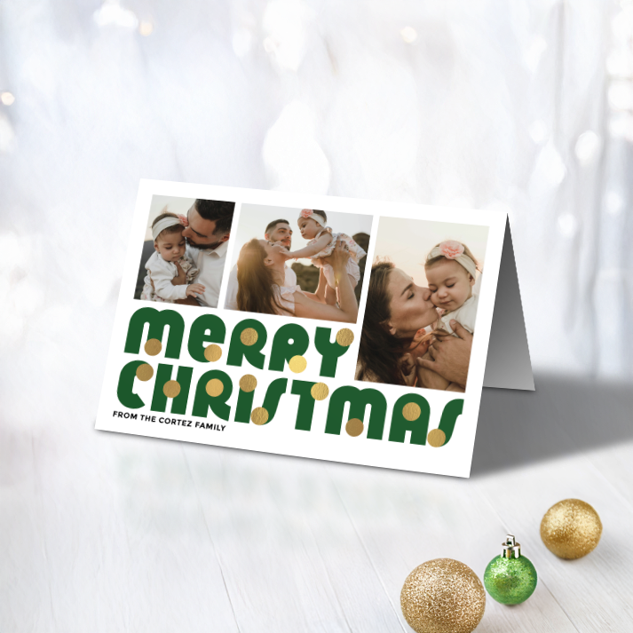 Merry Christmas Baubles Pack of 10 Personalised Christmas Cards