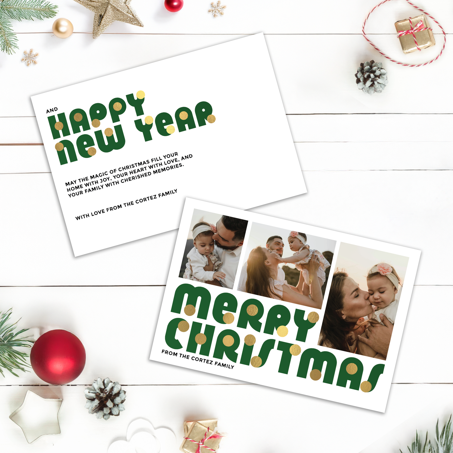 Merry Christmas Baubles Pack of 10 Personalised Christmas Cards