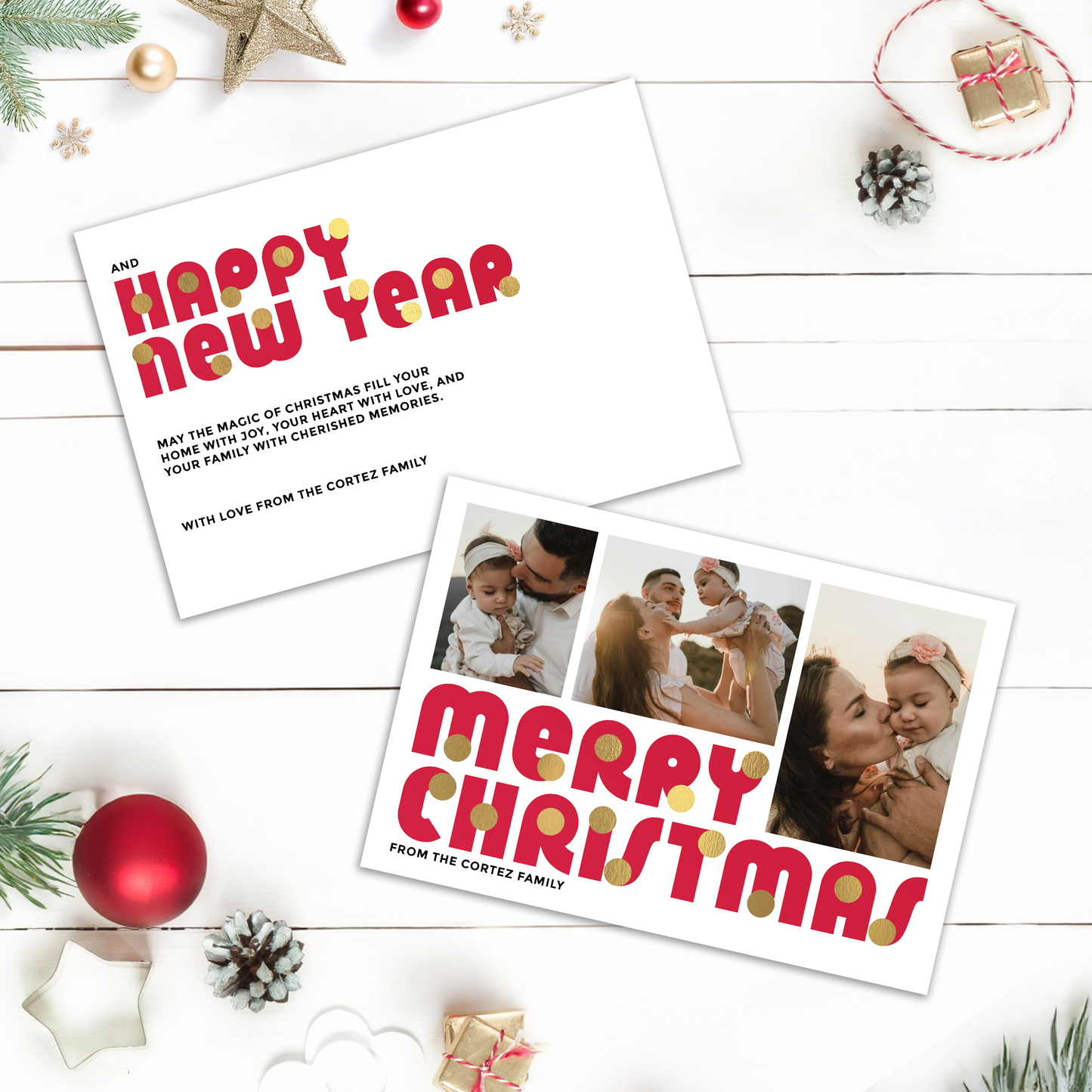 Merry Christmas Baubles Pack of 10 Personalised Christmas Cards