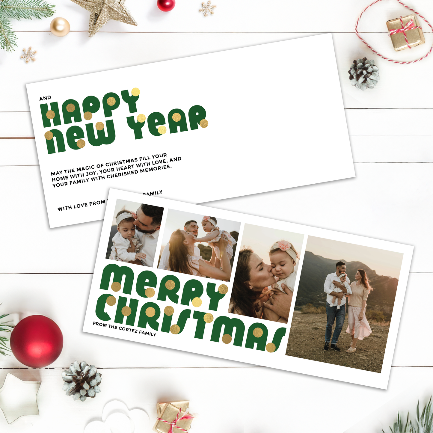 Merry Christmas Baubles Pack of 10 Personalised Christmas Cards