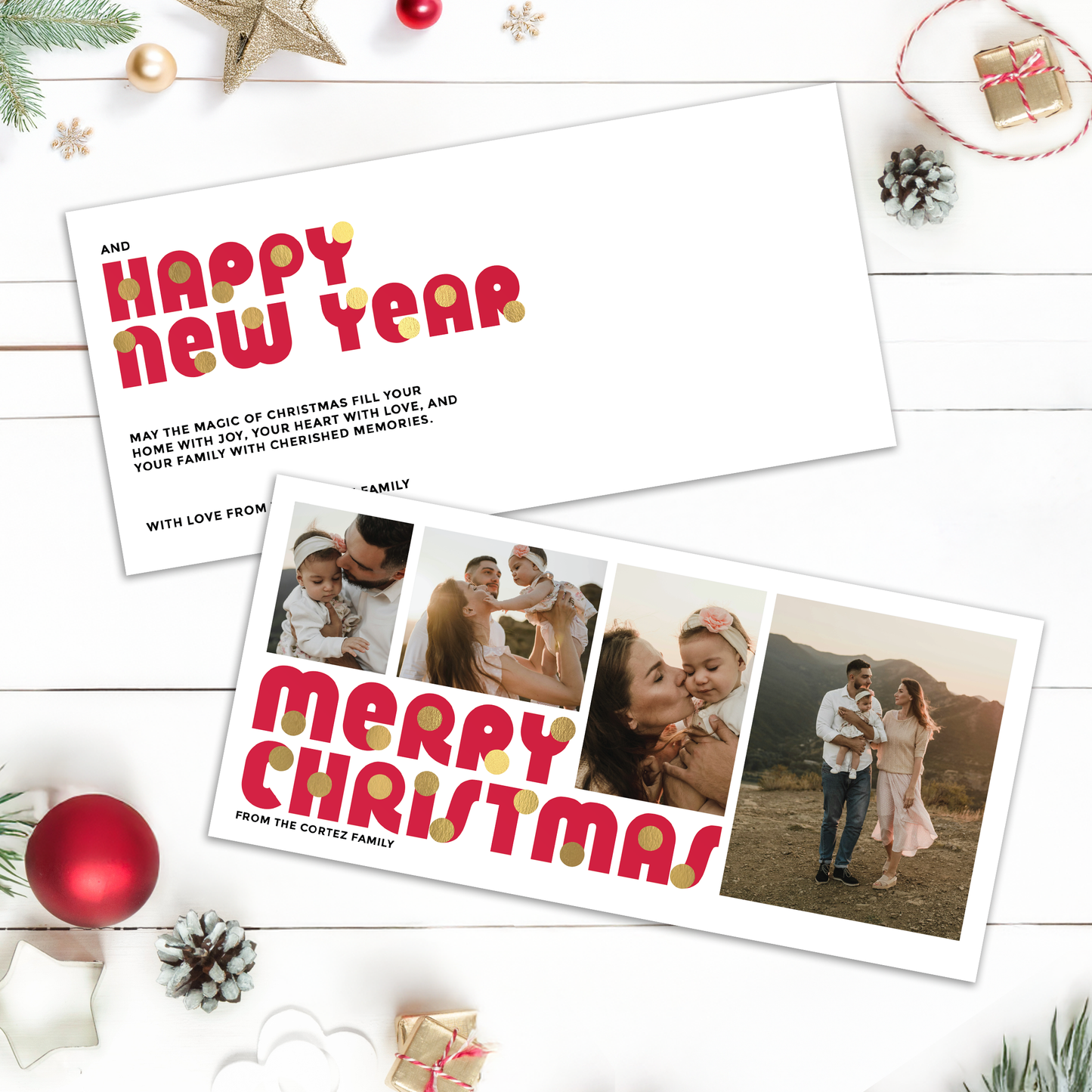 Merry Christmas Baubles Pack of 10 Personalised Christmas Cards