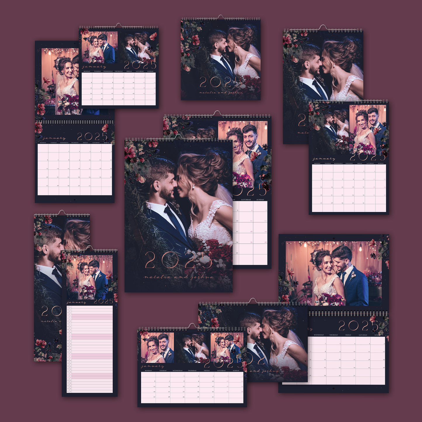 Midnight Florals A4 Horizontal Double Wall Calendar