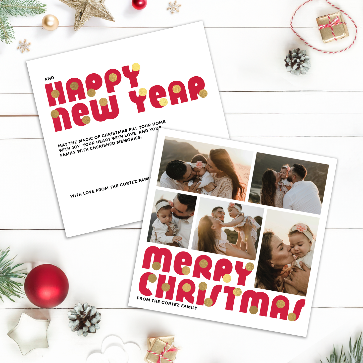 Merry Christmas Baubles Pack of 10 Personalised Christmas Cards