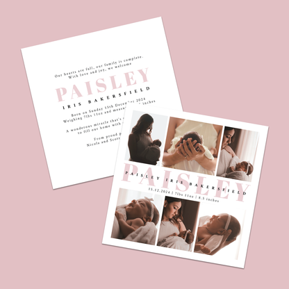 PAISLEY - Pack of 10 Birth Announcements