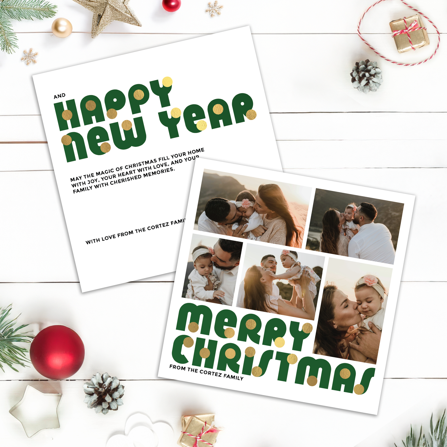 Merry Christmas Baubles Pack of 10 Personalised Christmas Cards