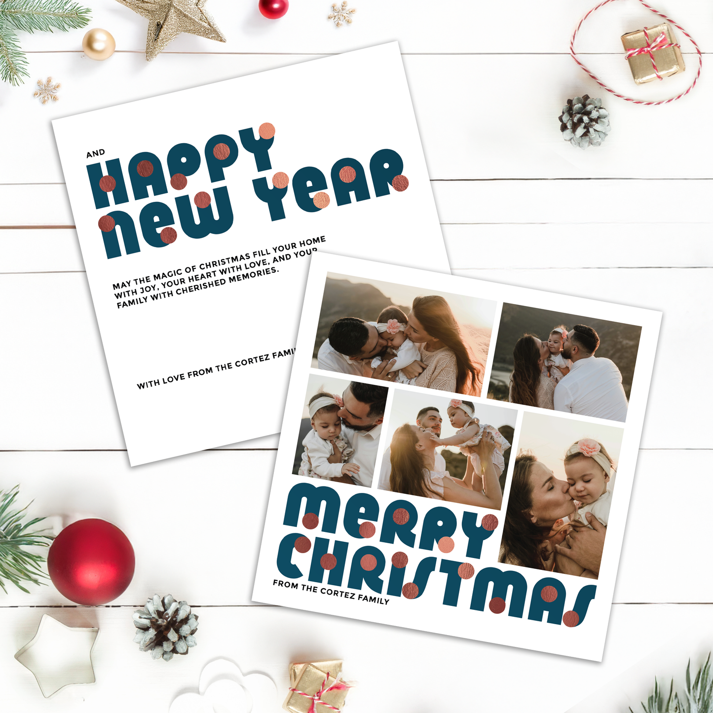 Merry Christmas Baubles Pack of 10 Personalised Christmas Cards